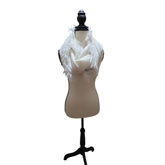 Cream Knit Scarf – Soft Wide Winter Neck Warmer – 33" x 15.5" - Picture 1 of 2